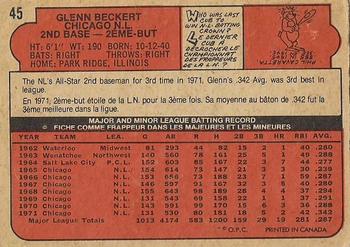 1972 O-Pee-Chee #45 Glenn Beckert Back