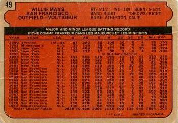 1972 O-Pee-Chee #49 Willie Mays Back