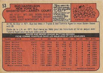1972 O-Pee-Chee #53 Bud Harrelson Back