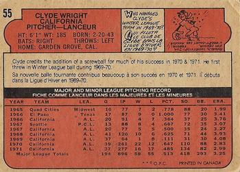 1972 O-Pee-Chee #55 Clyde Wright Back