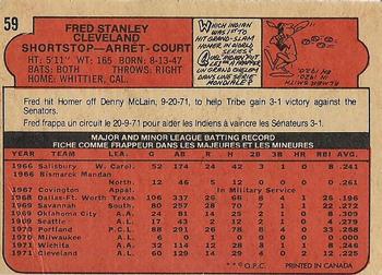 1972 O-Pee-Chee #59 Fred Stanley Back