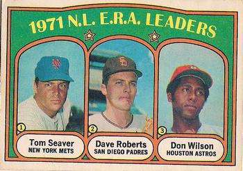 1972 O-Pee-Chee #91 1971 N.L. E.R.A. Leaders (Tom Seaver / Dave Roberts / Don Wilson) Front