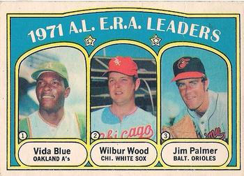 1972 O-Pee-Chee #92 1971 A.L. E.R.A. Leaders (Vida Blue / Wilbur Wood / Jim Palmer) Front