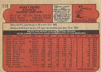 1972 O-Pee-Chee #119 Marty Perez Back