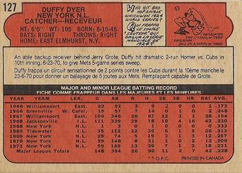 1972 O-Pee-Chee #127 Duffy Dyer Back