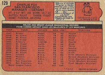 1972 O-Pee-Chee #129 Charlie Fox Back