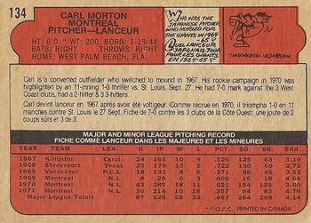 1972 O-Pee-Chee #134 Carl Morton Back