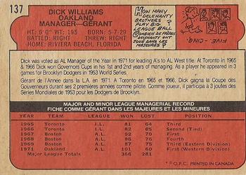 1972 O-Pee-Chee #137 Dick Williams Back