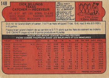 1972 O-Pee-Chee #148 Dick Billings Back