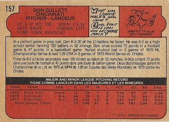 1972 O-Pee-Chee #157 Don Gullett Back
