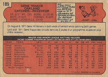 1972 O-Pee-Chee #189 Gene Tenace Back