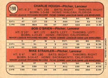 1972 O-Pee-Chee #198 Dodgers 1972 Rookie Stars (Charlie Hough / Bob O'Brien / Mike Strahler) Back