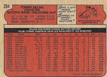 1972 O-Pee-Chee #204 Tommy Helms Back