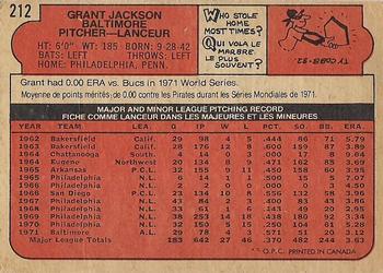 1972 O-Pee-Chee #212 Grant Jackson Back