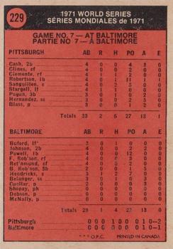 1972 O-Pee-Chee #229 1971 World Series Game No. 7 Back