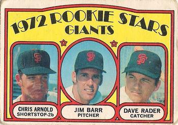 1972 O-Pee-Chee #232 Giants 1972 Rookie Stars (Chris Arnold / Jim Barr / Dave Rader) Front