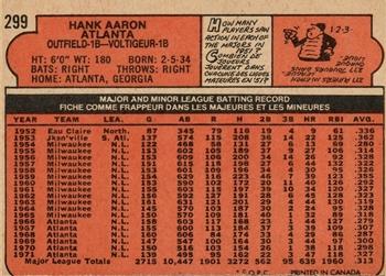 1972 O-Pee-Chee #299 Hank Aaron Back