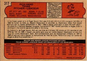 1972 O-Pee-Chee #317 Rich Hand Back