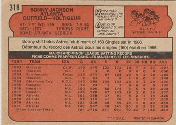1972 O-Pee-Chee #318 Sonny Jackson Back