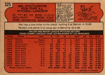 1972 O-Pee-Chee #325 Mel Stottlemyre Back