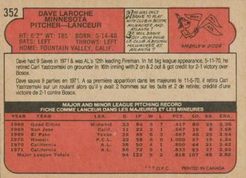 1972 O-Pee-Chee #352 Dave LaRoche Back