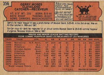 1972 O-Pee-Chee #356 Gerry Moses Back