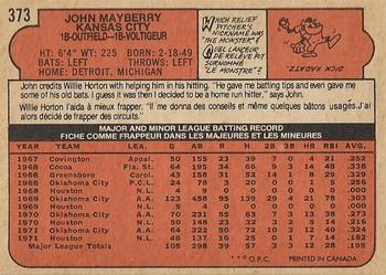 1972 O-Pee-Chee #373 John Mayberry Back
