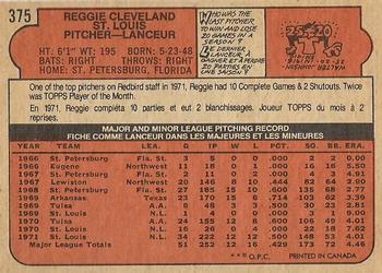 1972 O-Pee-Chee #375 Reggie Cleveland Back