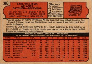 1972 O-Pee-Chee #380 Earl Williams Back