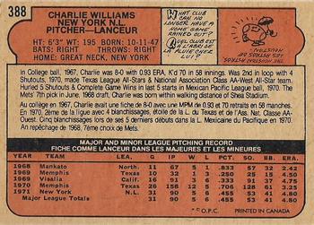 1972 O-Pee-Chee #388 Charlie Williams Back