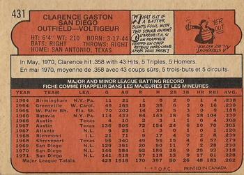 1972 O-Pee-Chee #431 Clarence Gaston Back