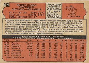 1972 O-Pee-Chee #463 Bernie Carbo Back