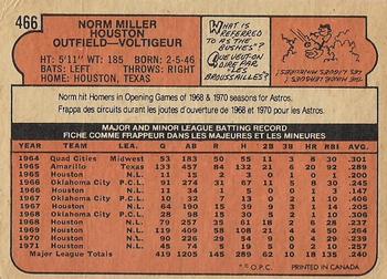 1972 O-Pee-Chee #466 Norm Miller Back