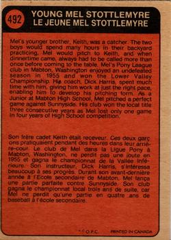 1972 O-Pee-Chee #492 Mel Stottlemyre Back