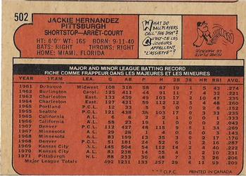 1972 O-Pee-Chee #502 Jackie Hernandez Back