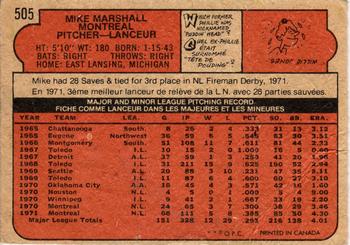 1972 O-Pee-Chee #505 Mike Marshall Back
