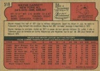 1972 O-Pee-Chee #518 Wayne Garrett Back