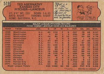 1972 O-Pee-Chee #519 Ted Abernathy Back