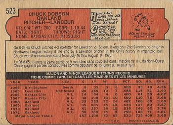 1972 O-Pee-Chee #523 Chuck Dobson Back