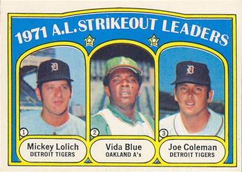 1972 O-Pee-Chee #96 1971 A.L. Strikeout Leaders (Mickey Lolich / Vida Blue / Joe Coleman) Front
