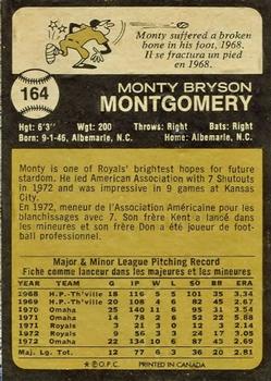 1973 O-Pee-Chee #164 Monty Montgomery Back