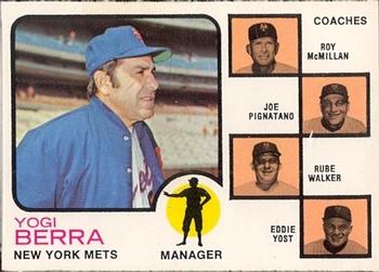 1973 O-Pee-Chee #257 Mets Field Leaders (Yogi Berra / Roy McMillan / Joe Pignatano / Rube Walker / Eddie Yost) Front