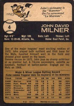 1973 O-Pee-Chee #4 John Milner Back