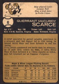 1973 O-Pee-Chee #6 Mac Scarce Back