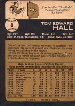 1973 O-Pee-Chee #8 Tom Hall Back
