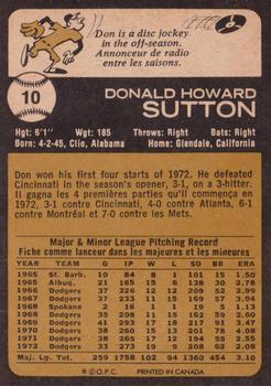 1973 O-Pee-Chee #10 Don Sutton Back