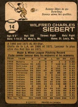 1973 O-Pee-Chee #14 Sonny Siebert Back