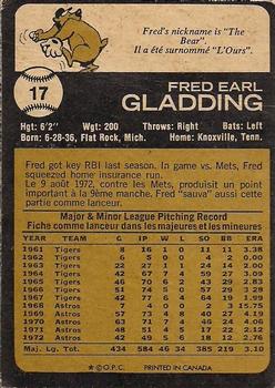 1973 O-Pee-Chee #17 Fred Gladding Back