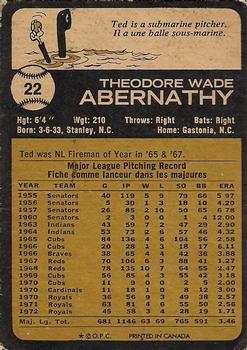 1973 O-Pee-Chee #22 Ted Abernathy Back