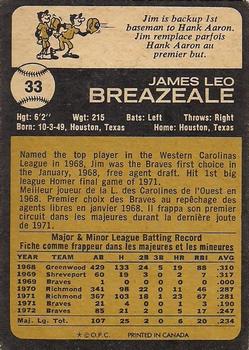1973 O-Pee-Chee #33 Jim Breazeale Back